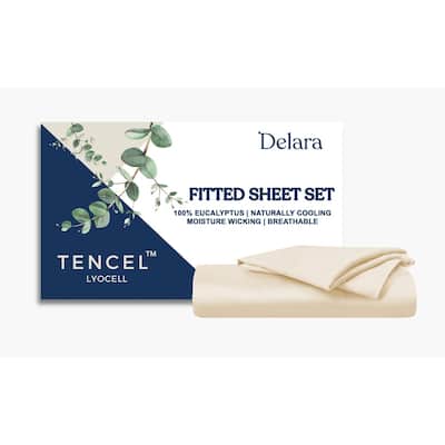 Delara 100% Eucalyptus Lyocell Tencel Fitted Sheet & Pillowcases, Naturally Cooling, Moisture-Wicking, Smooth & Breathable