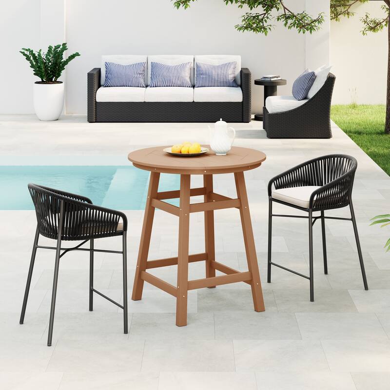 Polytrends Laguna Hdpe All Weather Outdoor Patio 35" Round Counter Table - Teak