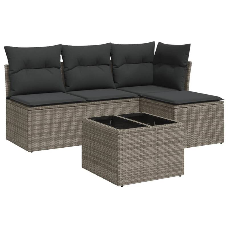 vidaXL Garden Sofa Set Grey PE rattan 5 Piece Modular Garden Sofa Set - 21.7 x 21.7 x 14.6