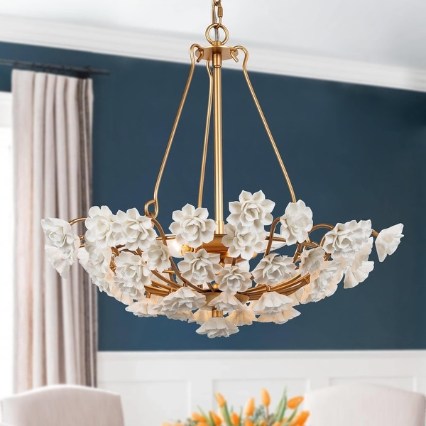 Cotia Mid century Modern Bowl Chandelier 3 light Ceiling Light Handmade Ceramic Flower Dining Room D 20 x H 82 On Sale Bed Bath Beyond 33423740