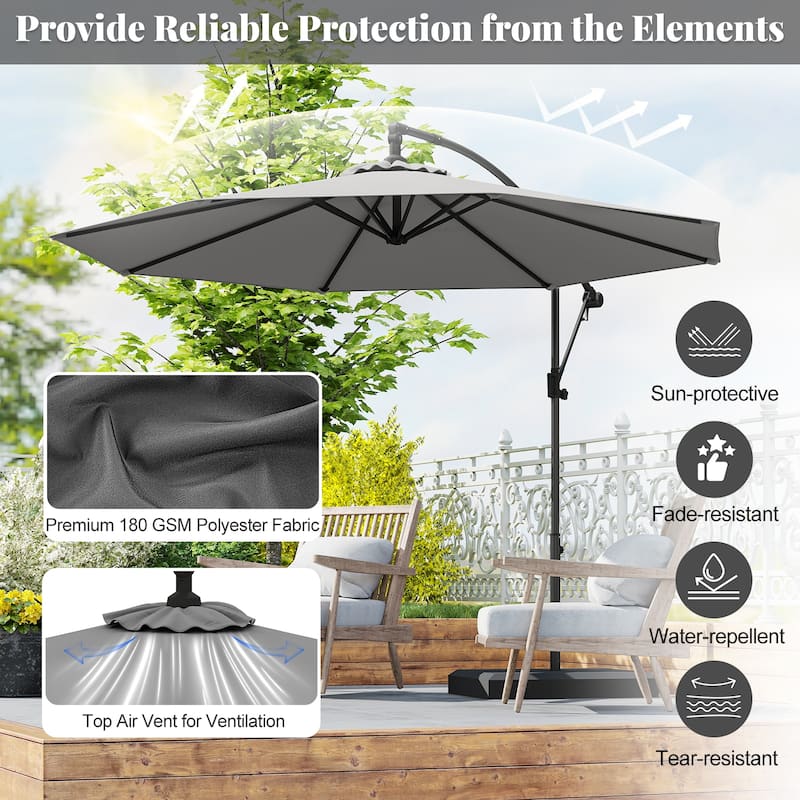 Gymax 10 FT Patio Offset Umbrella w/ X-shaped Base Infinite Tile &