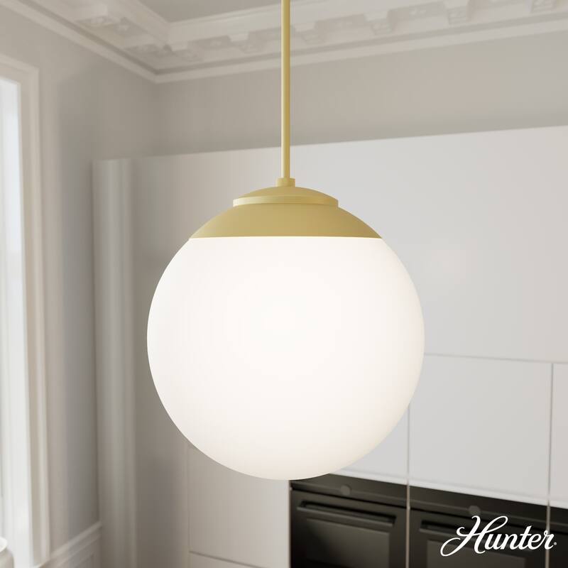 Hunter Hepburn 1 Light Pendant - Kitchen Island, Bedroom, Foyer - Globe, Mid-Century Modern, Art-Deco - 16" - Painted Modern Brass