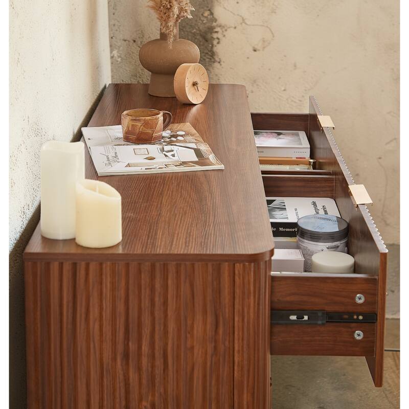 Modern 6 Drawer Dresser with Wave Front Design, Wide Storage Chest and TV Stand, 55" Wooden Organizer Cabinet