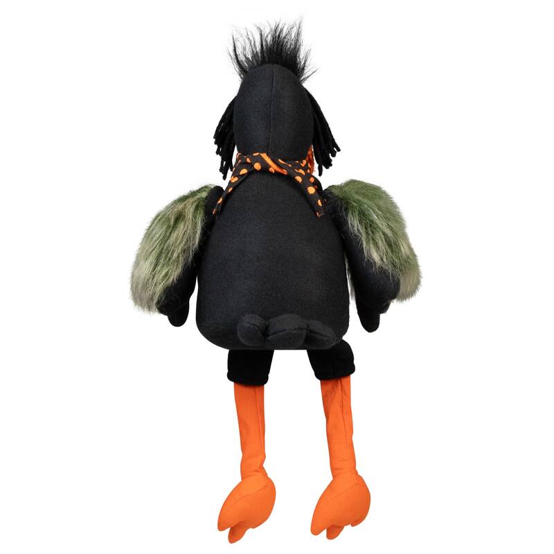 Plush Sitting Crow Halloween Decoration with Dangling Legs - 17"