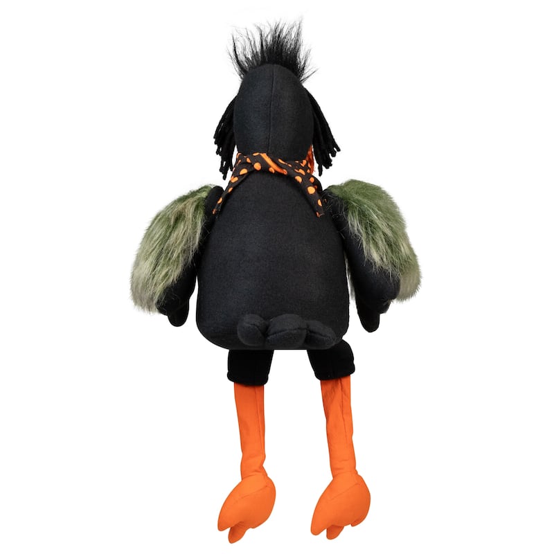 Plush Sitting Crow Halloween Decoration with Dangling Legs - 17"