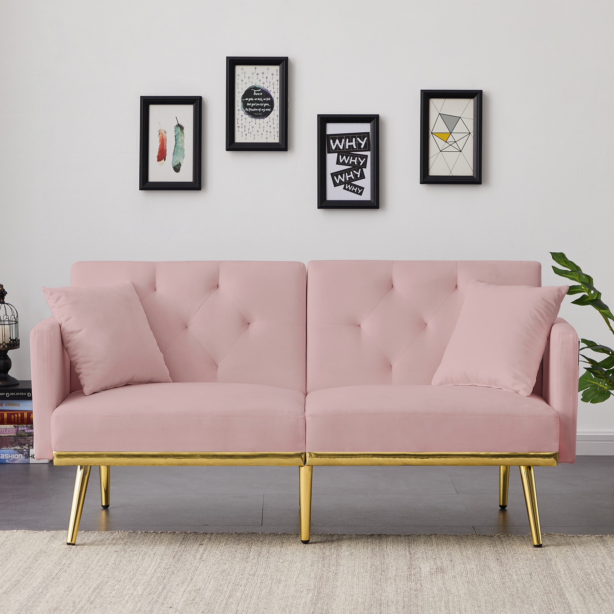 Pink velvet sales futon