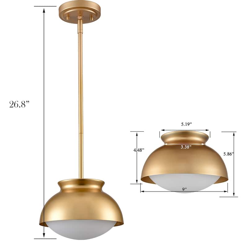Urus Vintage Pendant Light Fixture with Milk Glass Shade