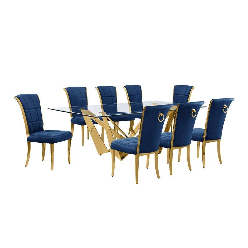 Best Quality Furniture D402/3-SC320-7 Dining Set with 94" 15mm Glass with Bevel