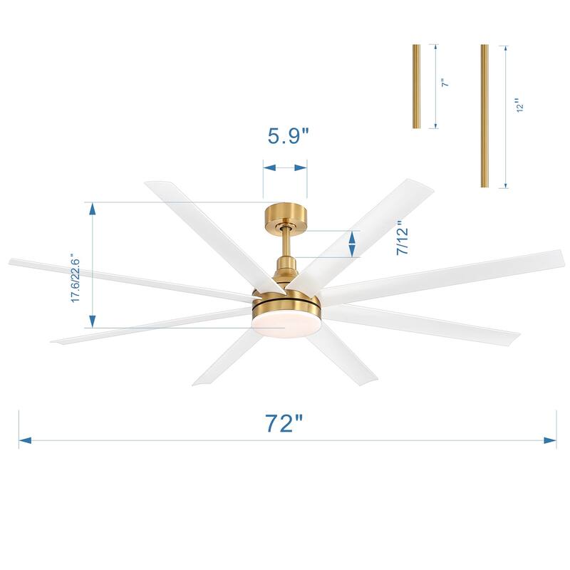 72 Inch Gold LED Ceiling Fan with Light Remote(8-Blade)