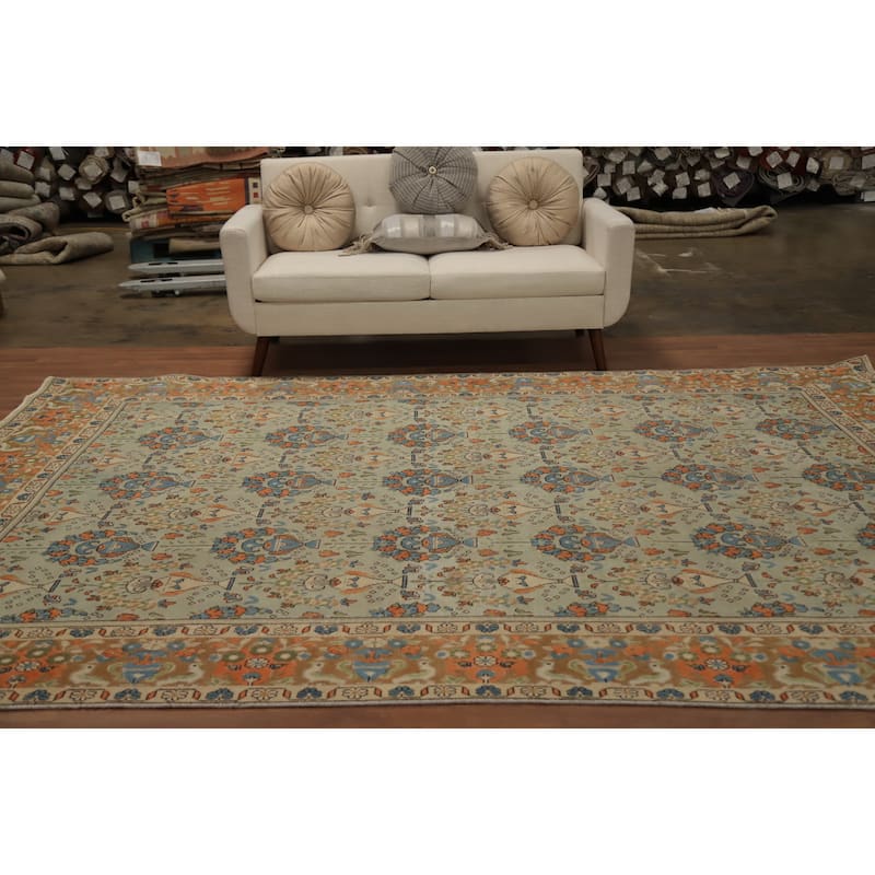 Hand Knotted Oriental 100% Wool Carpet Traditional Floral Green Tabriz Area Rug - 11' 0'' X 8' 1''