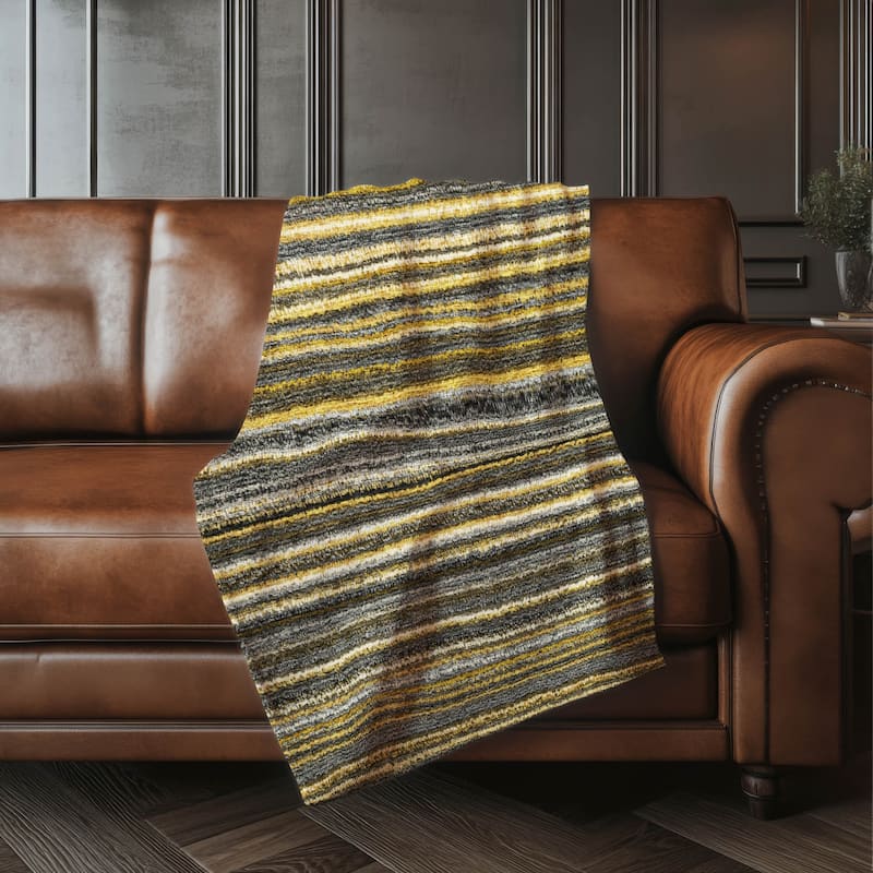 Premium Machine Washable Casual Stripes Sherpa Throw Blanket - Gold - 4'2" x 5'10"