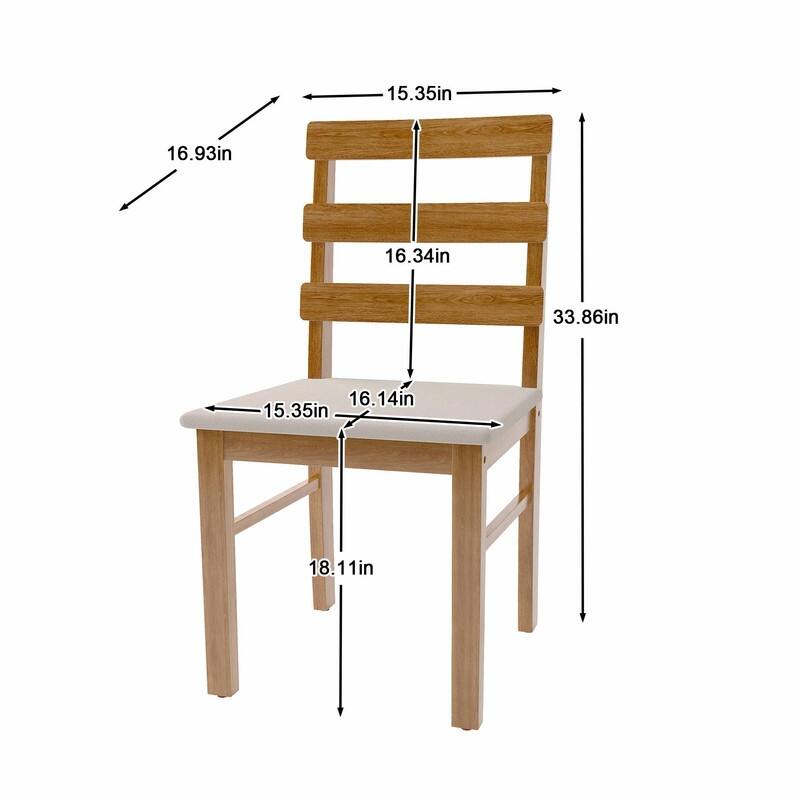 Scandinavian Wooden Dining Chairs with Three Horizontal Back, Upholstered Seat Dining Chairs, Set of 2