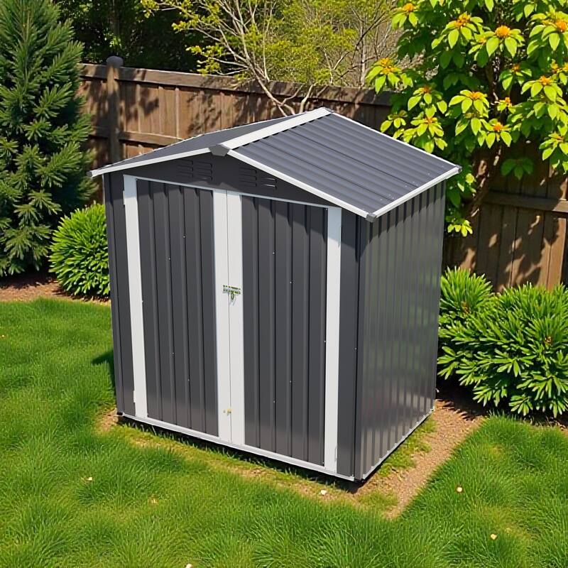 6 x 4 FT Outdoor Metal Storage Shed with Lockable Door, Waterproof Steel Tool Shed for Backyard - Grey