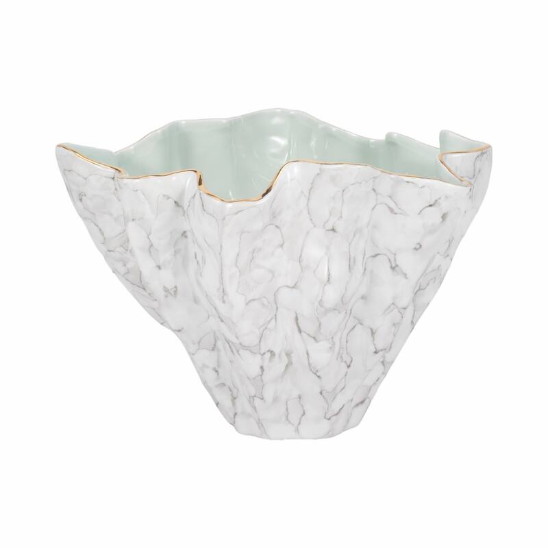 Artistic Abstract Decorative Bowl for Home Decor - 16", Ivory & Gray