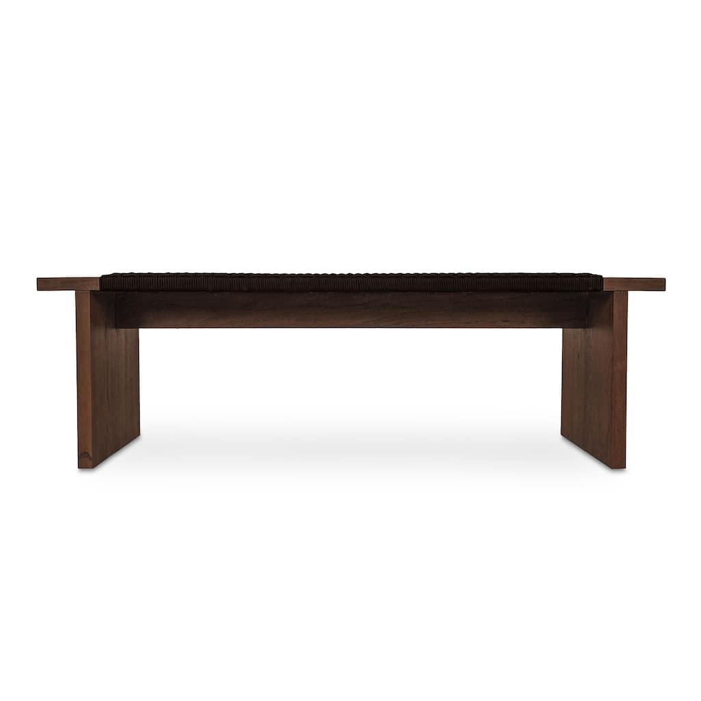 NADAAL STUDIOS Caelisse Outdoor Bench, Woven Synthetic Hyacinth Seat, Teak Wood Frame, Dark Brown