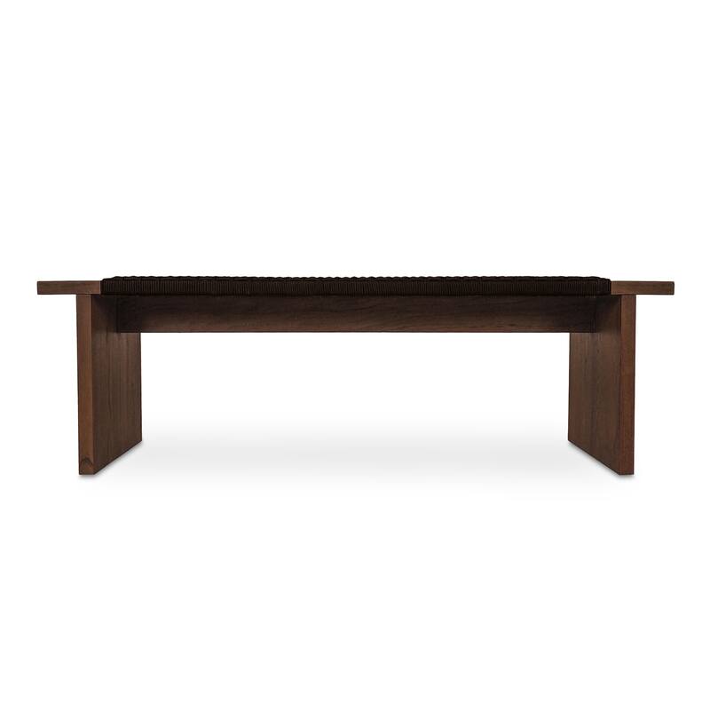 NADAAL STUDIOS Caelisse Outdoor Bench, Woven Synthetic Hyacinth Seat, Teak Wood Frame, Dark Brown