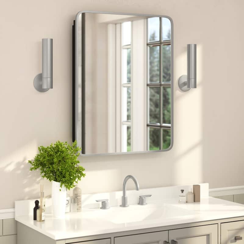 Recessed Bathroom Medicine Cabinet with Beveled Mirror - 24"W x 4"D x 29.75"H - Silver
