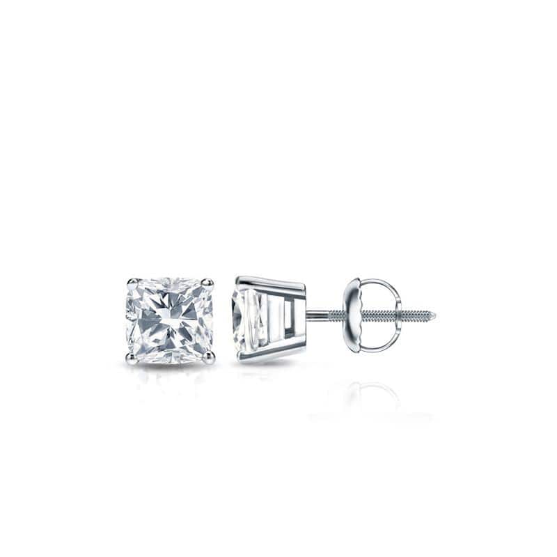 Auriya 14k Gold 1/2ctw Cushion Cut Diamond Stud Earrings(H-1, SI1-SI2) - White