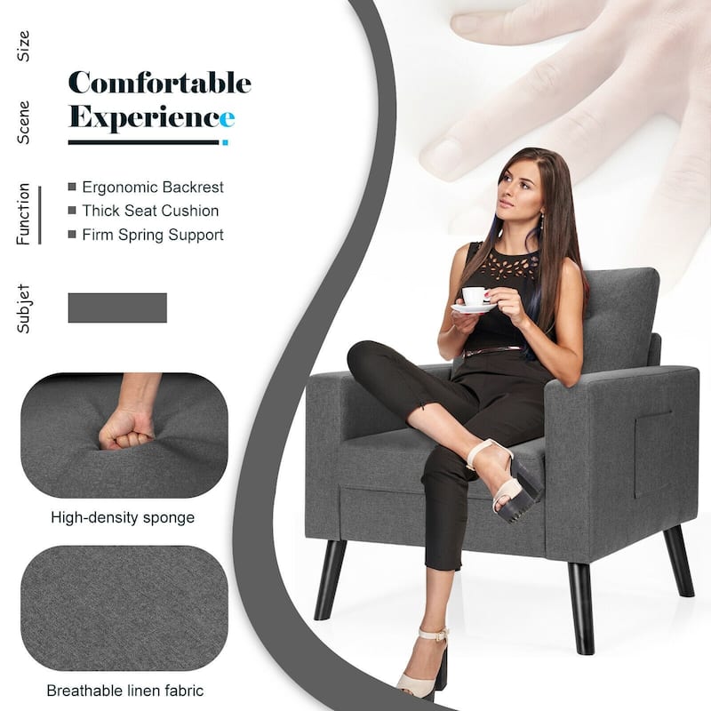 Modern Tufted Accent Chair w/ Rubber Wood Legs - 29.5" x 32.5" x 34"(L x W x H)