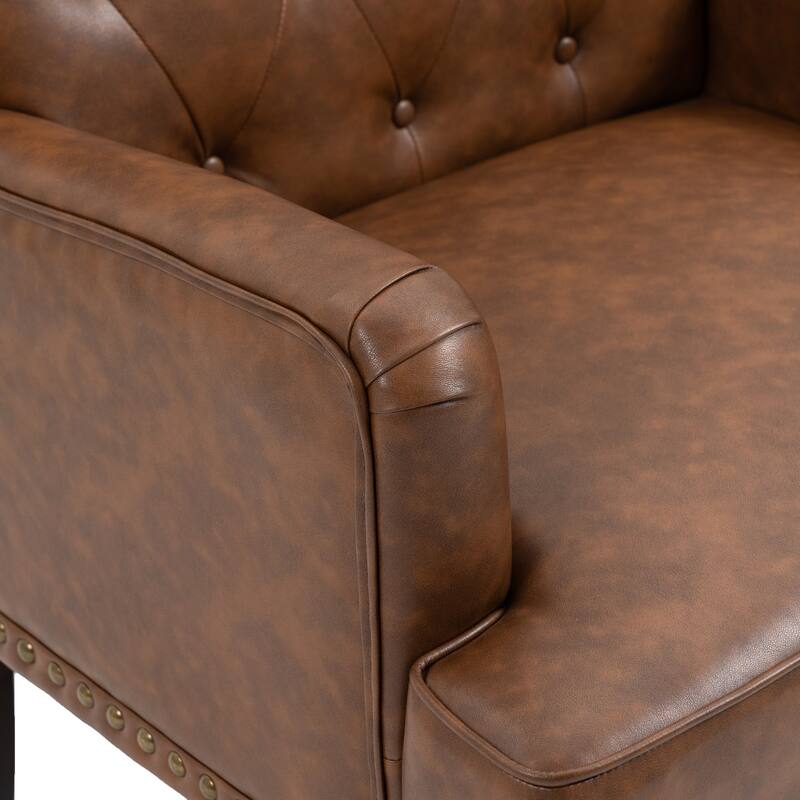 Tufted Vegan Leather Accent Chairs Armchairs with Nailhead Trim