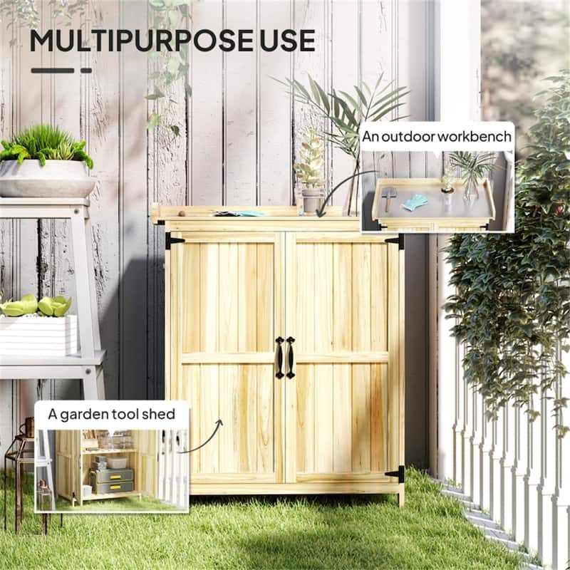 Wooden Outdoor Storage Shed with Stainless Steel Top & Inner Shelf - 29.1" W x 16.9" D x 34.6" H
