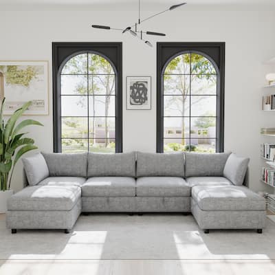 Modular Convertible Storage Sofa, Grey Chenille, 68x94x32 inches, 265 lbs
