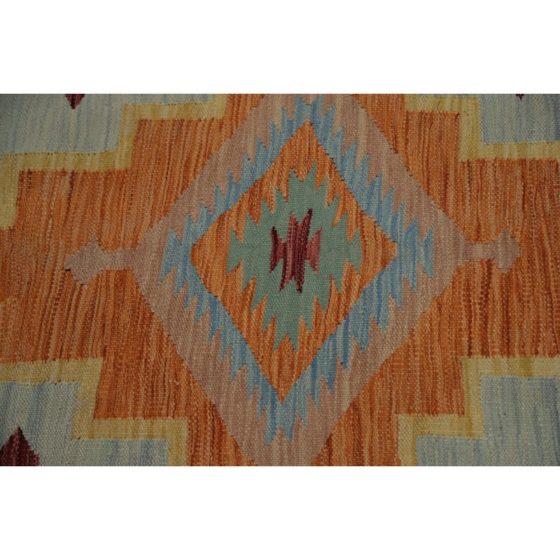 Hand Woven Oriental 100% Wool Carpet Southwestern Tribal Navy Blue & Blues Kilim Area Rug - 9' 9'' X 7' 8''
