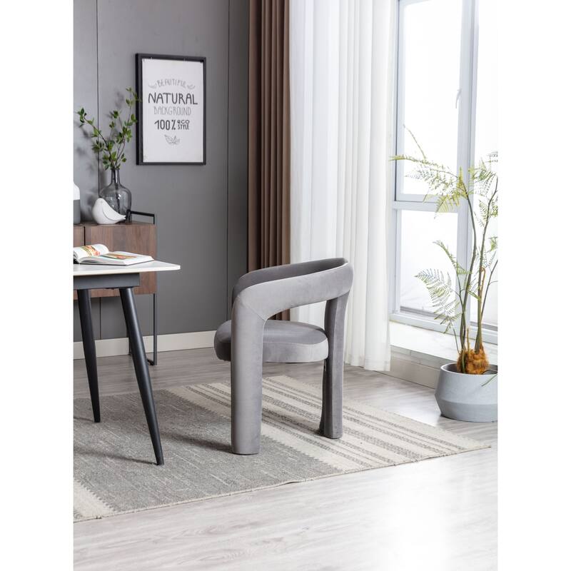 Gray Modern 25.2" Upholstered Accent Chair with Curved Circular Backrest and High-Density Foam (Set of 2)