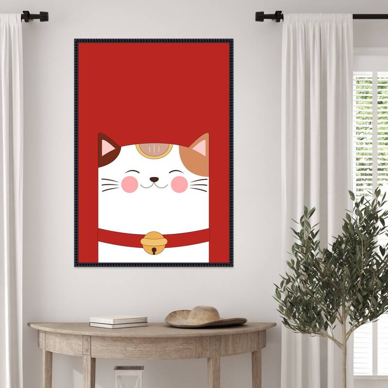 Good Luck Charm Cat by Xuan Thai Framed Canvas Wall Art Print