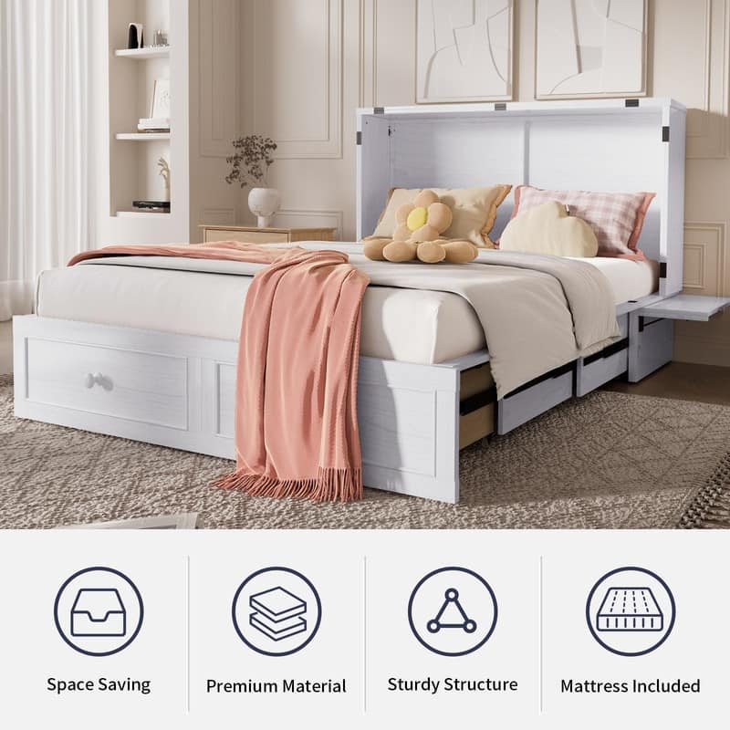 Mixoy Queen Size Murphy Bed Chest with Mattress and Storage