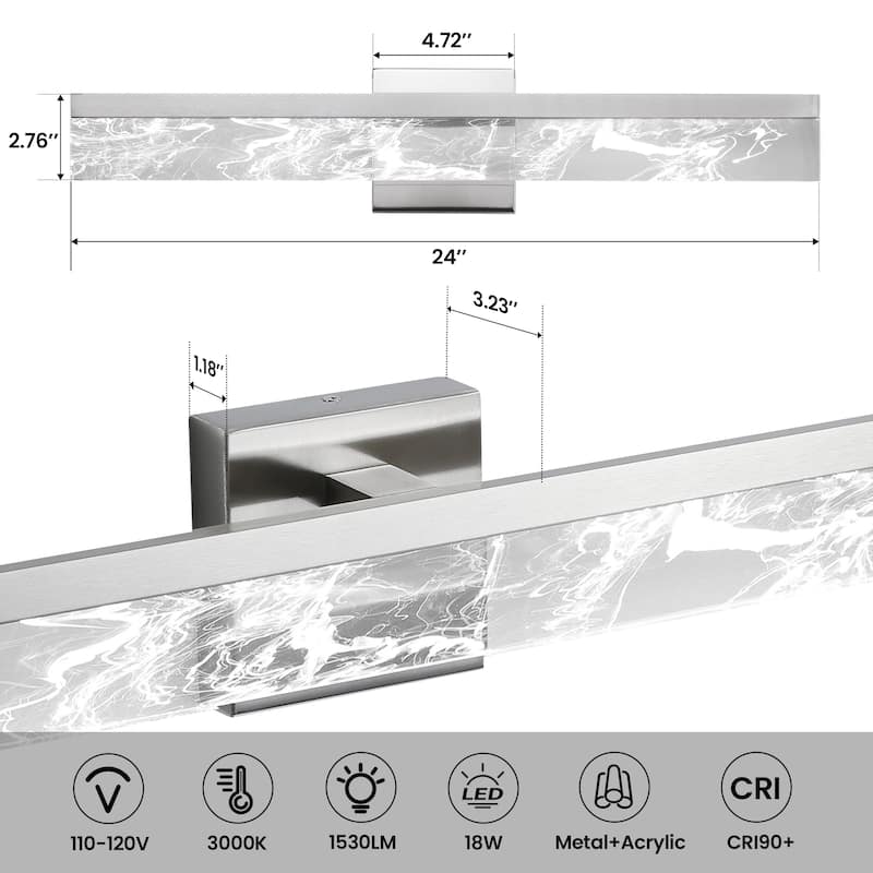 LED Bathroom Vanity Light 24/32/39 inch Dimmable Metal Wall Sconce - Black/Warm White Light