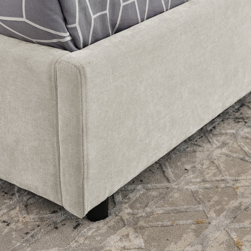 Chenille Storage Bed Frame, Hydraulic Lift Platform Bed with Under Bed Storage and Integrated Headboard, No Box Spring Needed