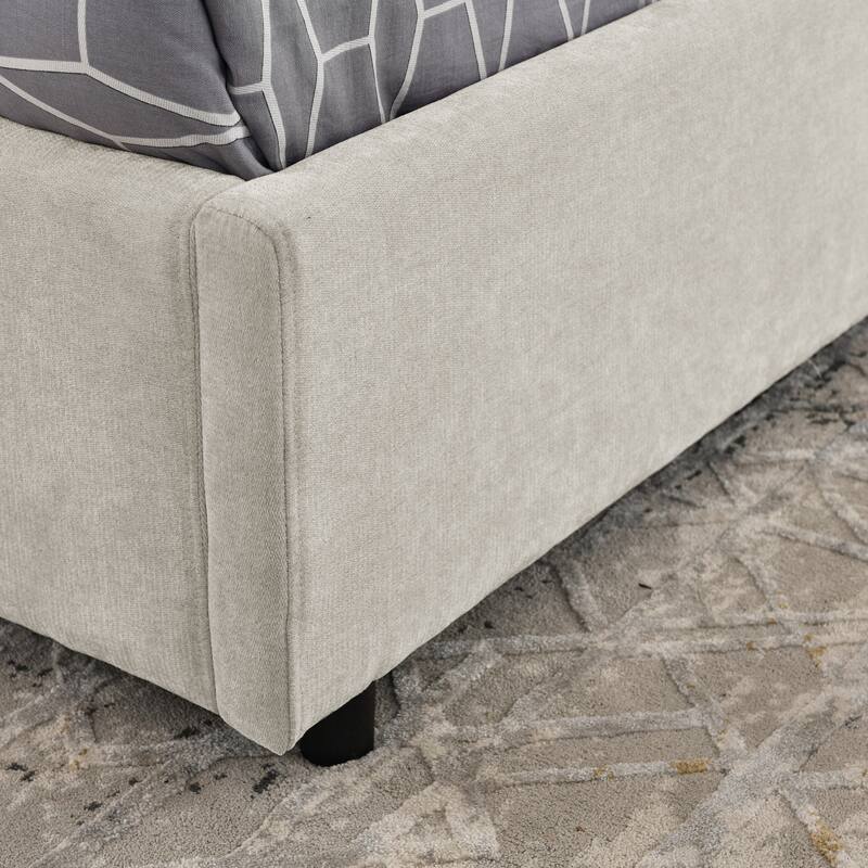 Queen Size Storage Upholstered Hydraulic Platform Bed with Integrated Headboard, Chenille Fabric, Gray