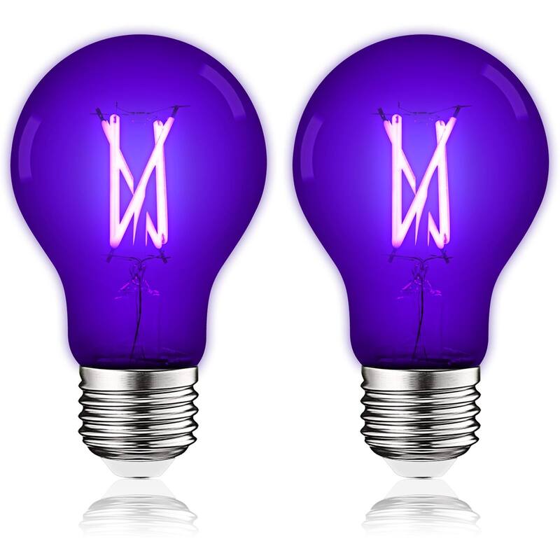 Luxrite A19 UV LED Black Light Bulb, 6W, Enclosed Fixture Rated, E26 Base - Halloween, Party, Body Paint, Poster 2-Pack - Black Light