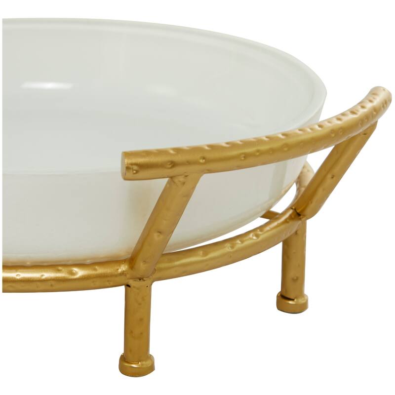 CosmoLiving by Cosmopolitan White Glass Kitchen Serving Bowl with Gold Metal Stand