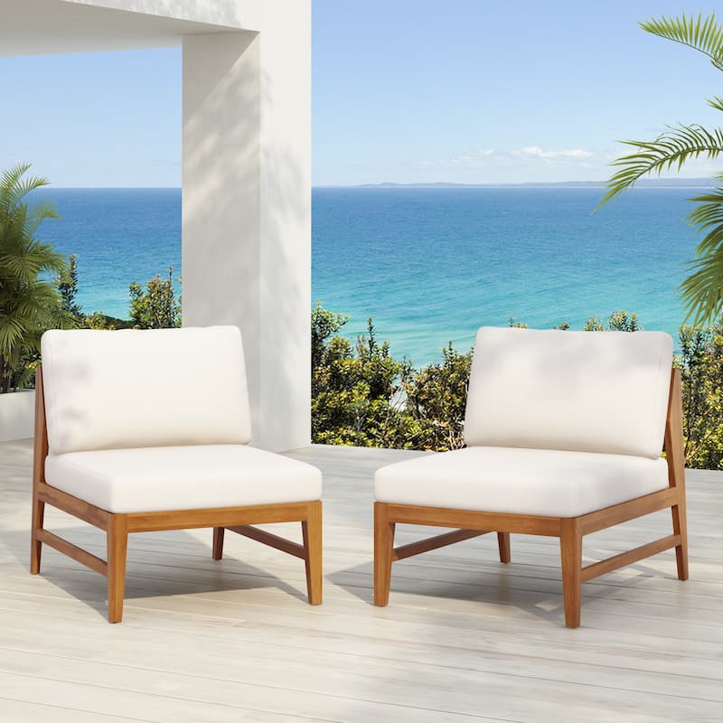 Christopher Knight Home-Rawson Acacia Wood Outdoor Chat Set - Chair Set - Teak+Cream