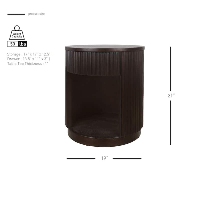 NPD Furniture Truro Fluted Nightstand with 1 Drawer and Open Shelf