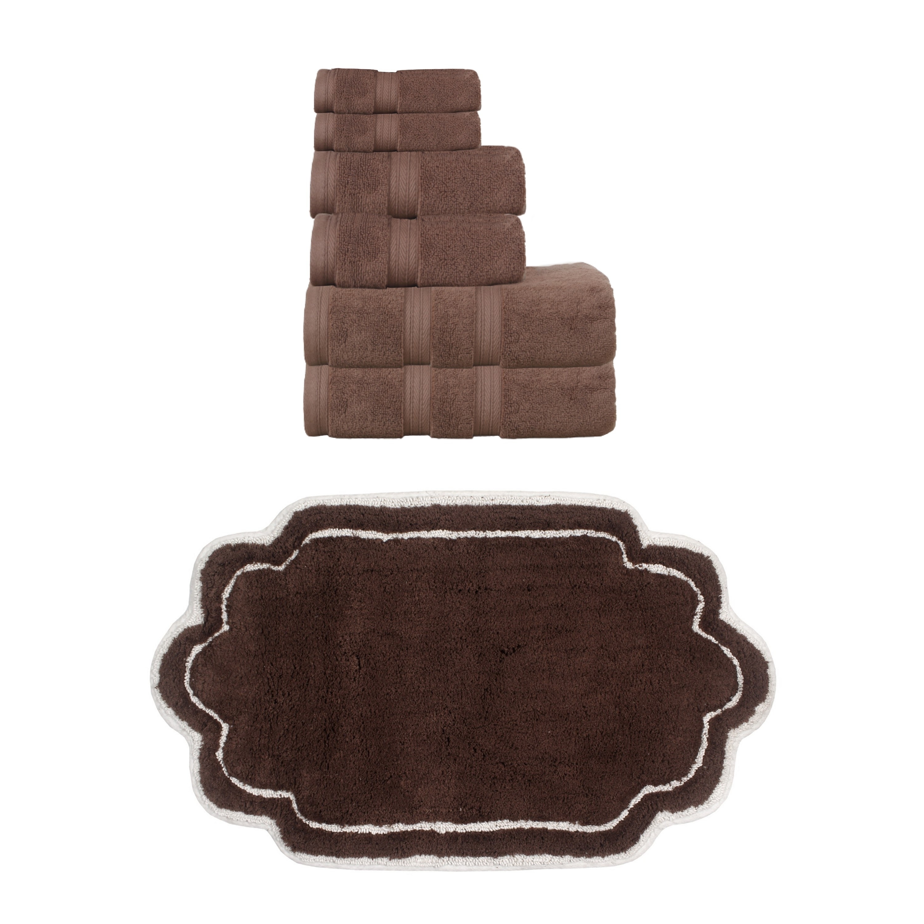 Home Weavers Allure Collection 100% Soft Cotton 6 Pc Towel Set & 1 Pc Bath Rug, Machine Washable & Non Slip (Set of 7)