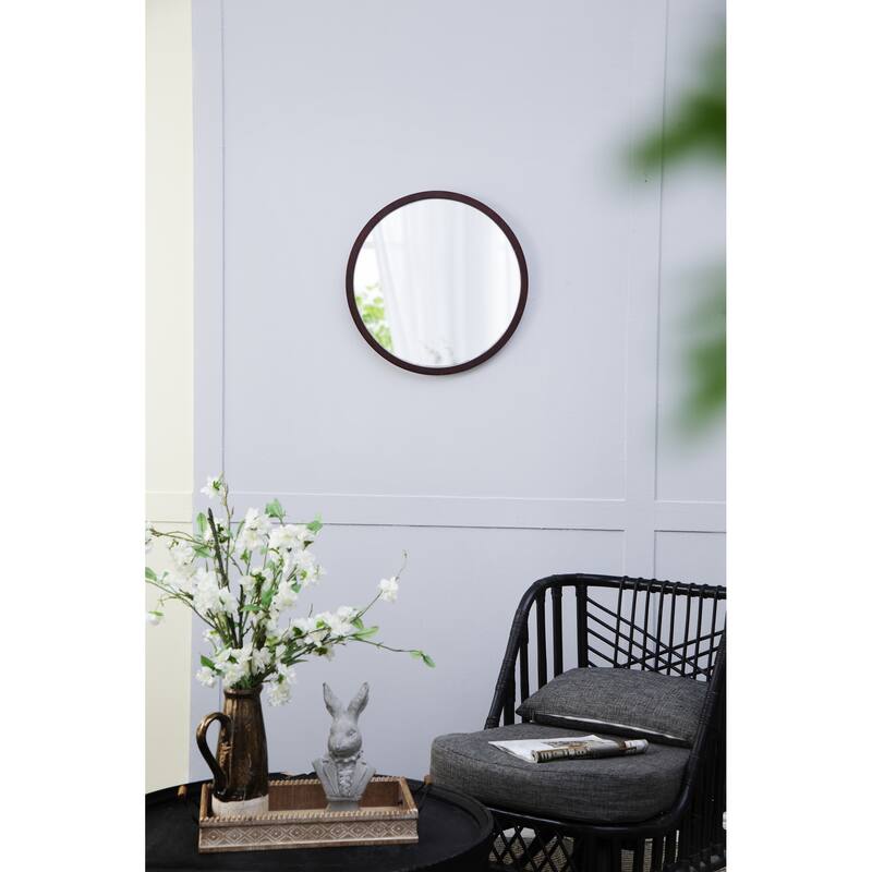 20" x 20" Circle Wall Mirror with Wooden Frame and Black Finish