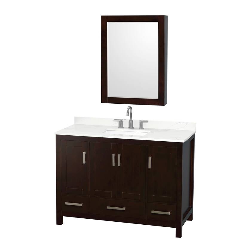 Wyndham Collection WCS141448S-QTZ-US3MED Sheffield 48" Free Standing - Espresso / Giotto Quartz Top / Brushed Chrome