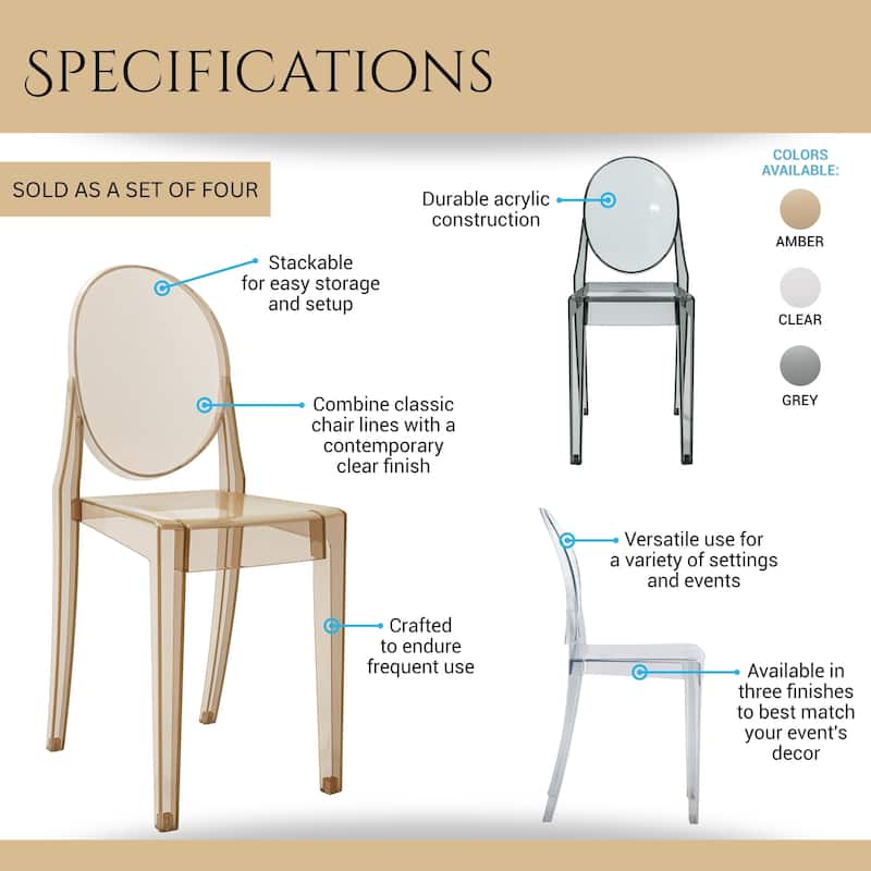 Modern Designs 2 and 4-piece Set of Stackable Transparent Ghost Chairs for Events - N/A