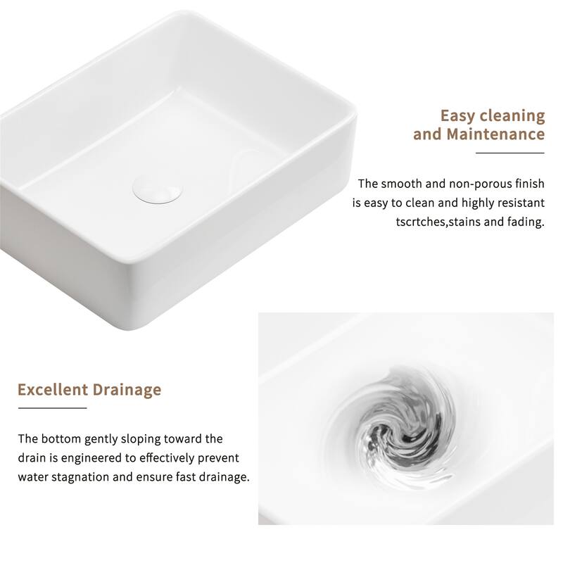 19x15 Inch White Porcelain Rectangular Vessel Sink