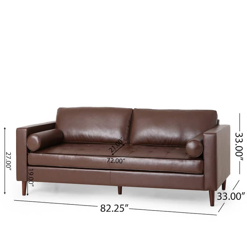 3-Seat Sofa with PU Leather, Wood Legs - Modern Home