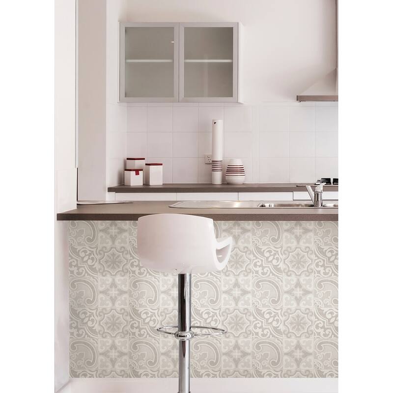 WallPops Holly Warm Grey Embossed Peel & Stick Backsplash Tiles