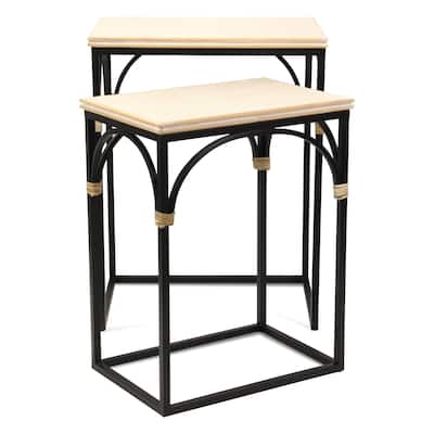 Rectangular Wooden Side Tables - 23.75" - Brown and Black - Set of 2