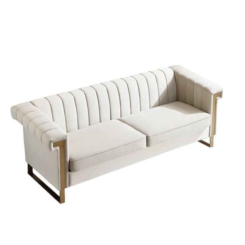 Velvet Sofa Couch for Living Room, Modern Loveseat Couch with Gold Accents, Apartment Chesterfield Sofa