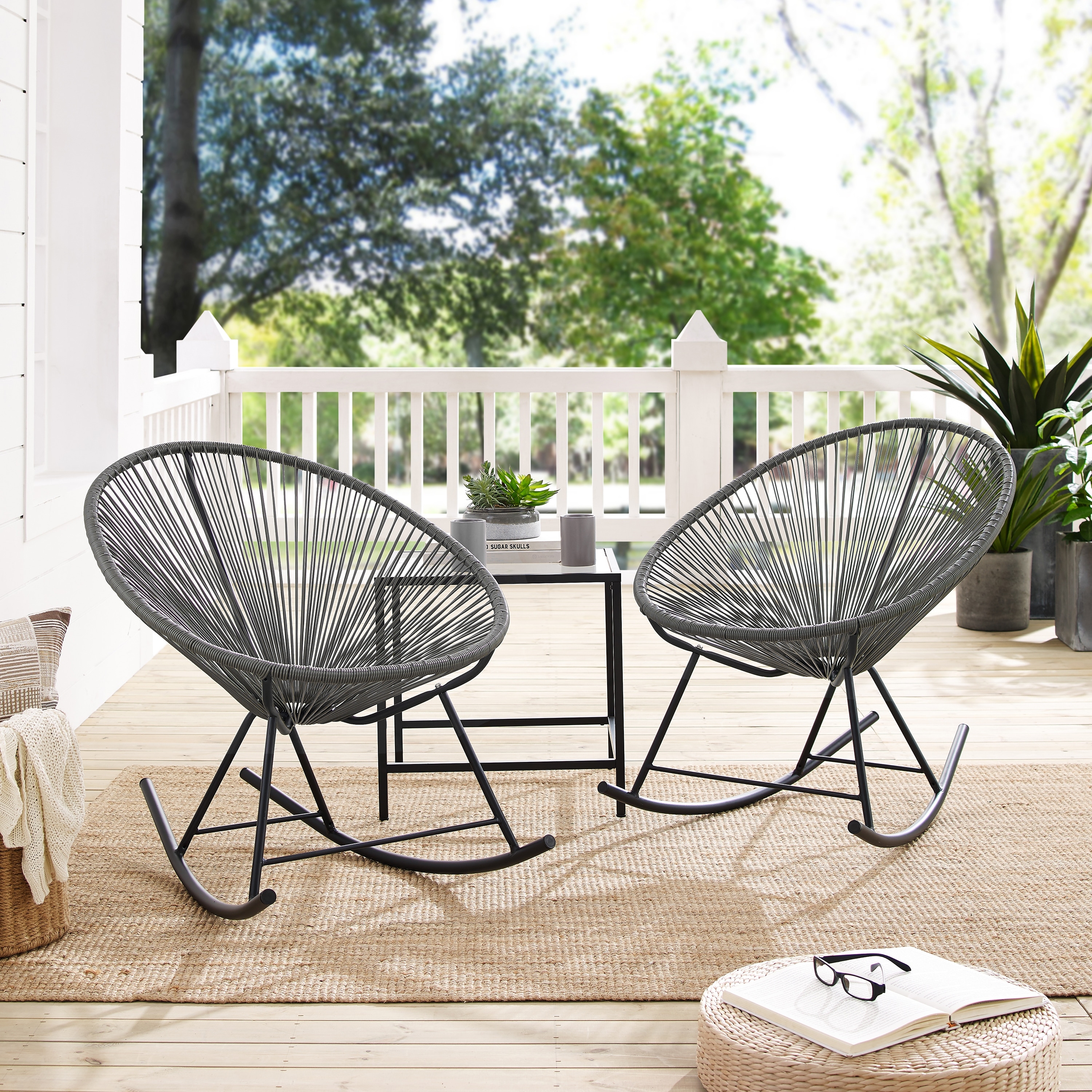 Corvus Sarcelles Modern Wicker Patio Rocking Bistro Chairs Set of