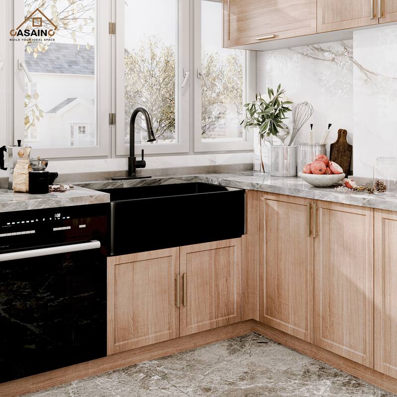 CASAINC All-in-One Kit Farmhouse/Apron-Front Single Bowl Fireclay Kitchen Sink with Kitchen Faucet, Bottom Grid and Strainer