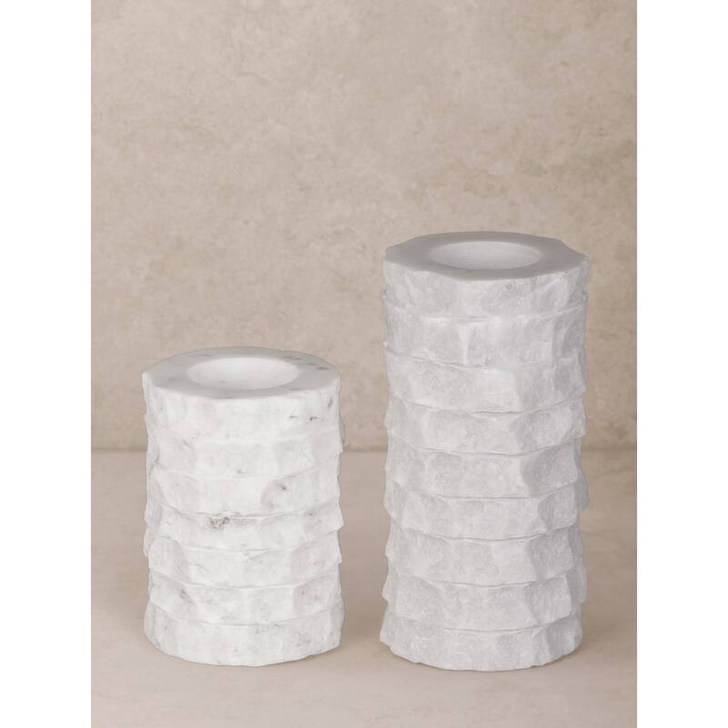 Flores Marble Taper Candle Holder, Set of 2 - White