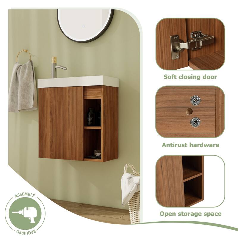 20" Floating Bathroom Vanity with Sink, Mini Wall Mounted Bathroom Vanity with Soft Close Door